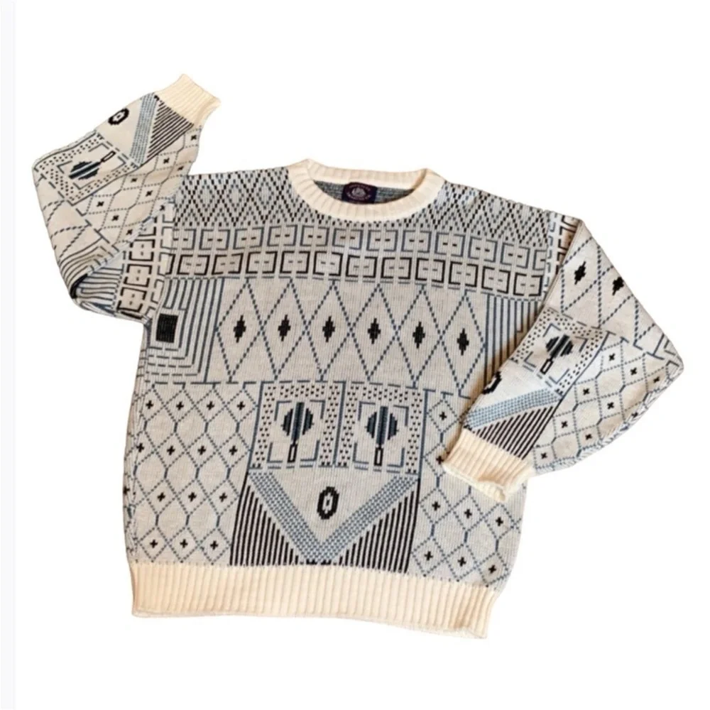 Vintage Aspertuck Trading Company crewneck sweater with geometric pattern Large
